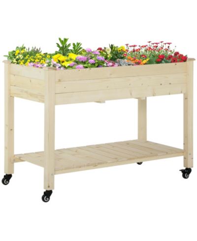 Outsunny 47" x 21" Raised Garden Bed, Elevated Wooden Planter Box, Natural