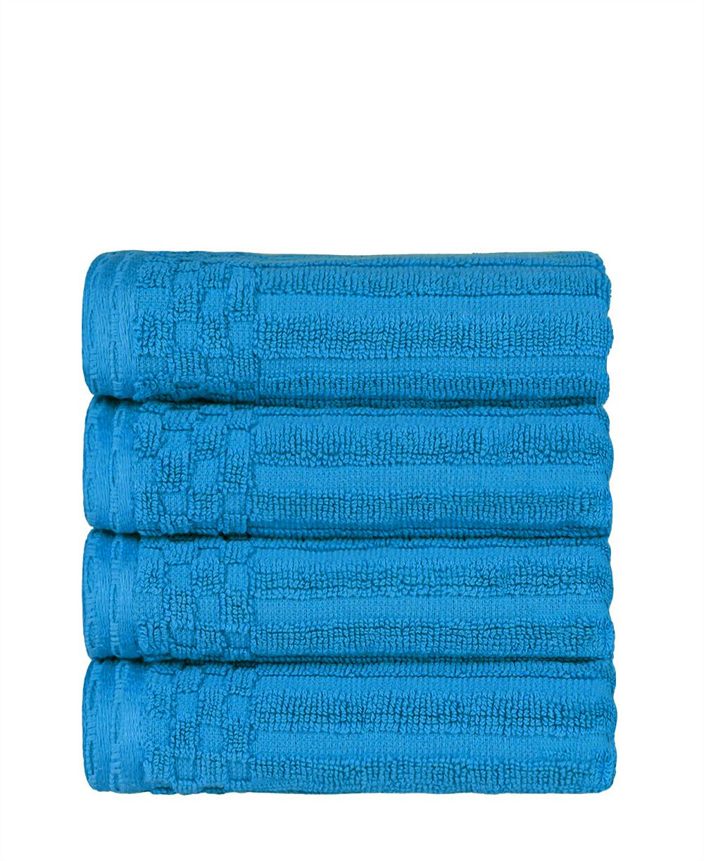 Superior Soho Checkered Border Cotton 4 Piece Cotton Hand Towel Set, 28" x 16"