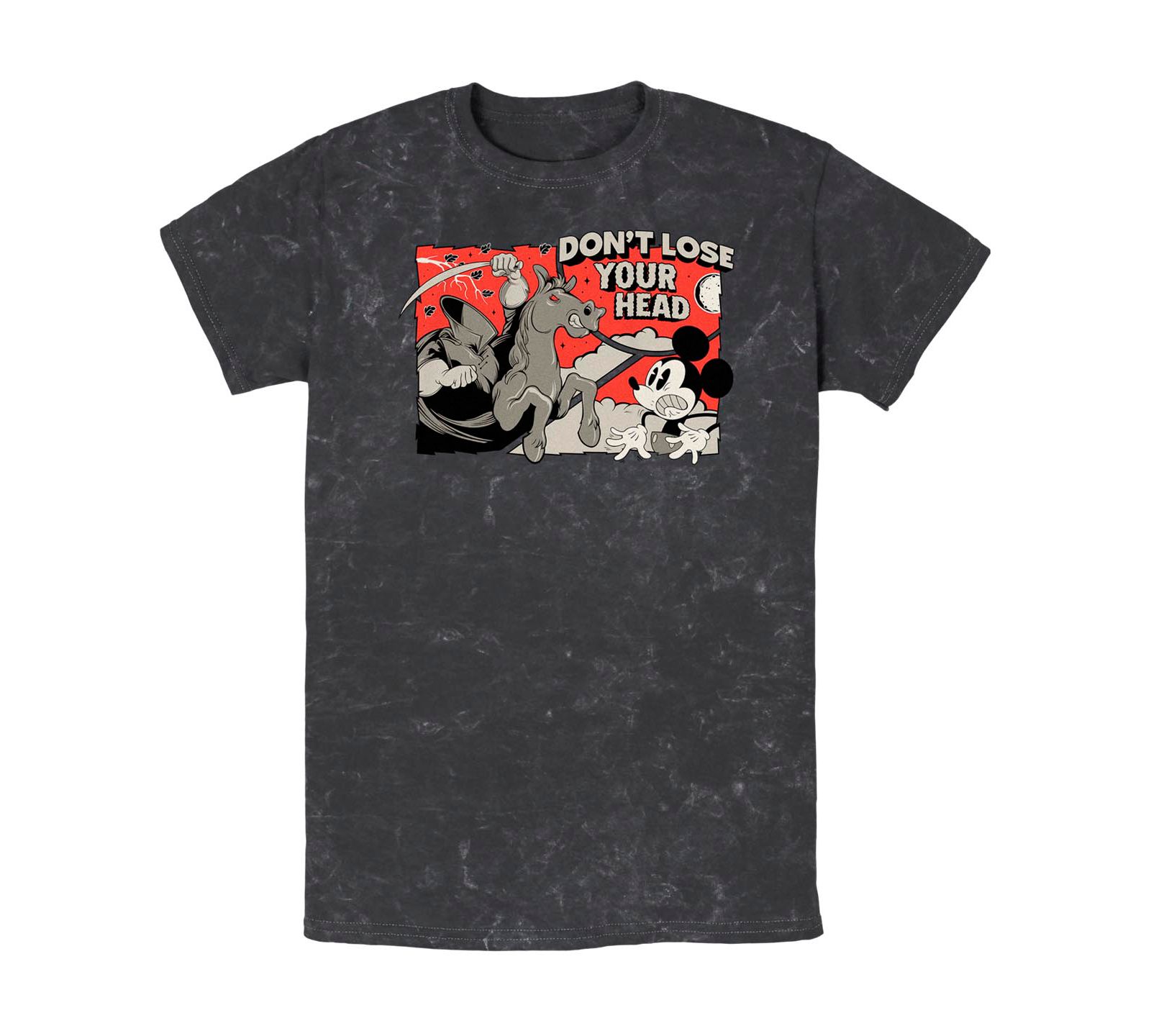 Fifth Sun Men's Mickey Classic Mickey and Headless Horseman Mineral Wash Short Sleeves T-shirt
