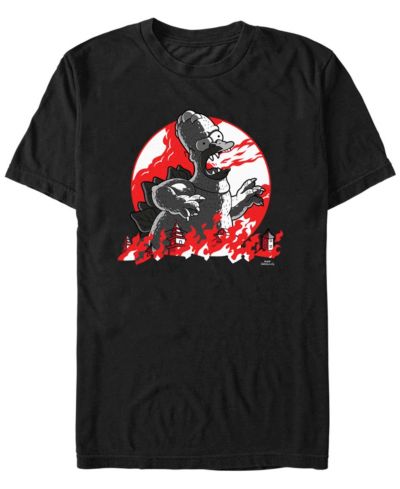 Fifth Sun Men's The Simpsons Red Moon Godzilla Homer Short Sleeves T-shirt