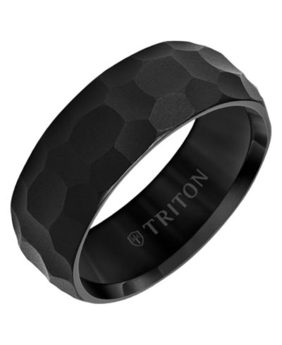 Triton Men's Hammered Finish Wedding Band in Black Tungsten Carbide