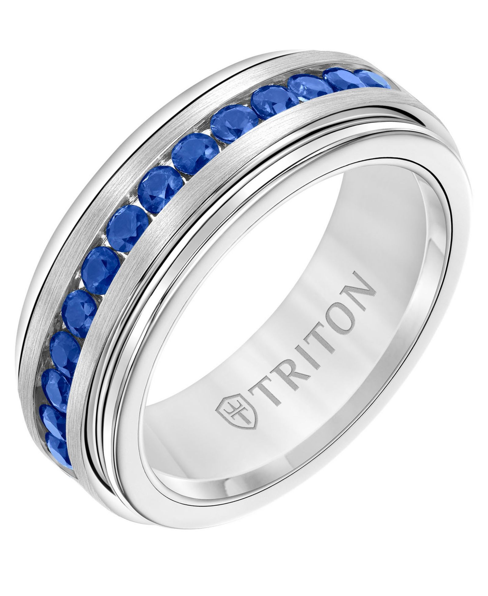 Triton Men's Sapphire Wedding Band (1-1/2 ct. t.w.) in White Tungsten Carbide & Sterling Silver