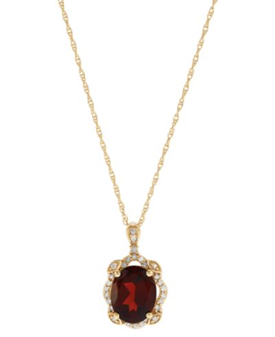 Подвеска-ожерелье с гранатом (2-1/4 ct. t.w.) и бриллиантом (1/10 ct. t.w.) в золоте 14k