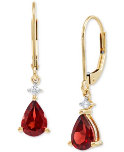 Серьги-подвески Garnet (1-3/4 ct. t.w.) & Diamond (1/20 ct. t.w.) Leverback Drop в 14k Gold