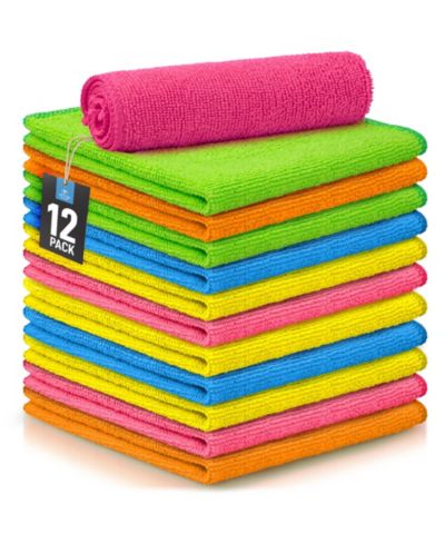 Zulay Kitchen 12 Pack Ultra Absorbent Microfiber Cleaning Cloths for Cleaning Cars, Windows, Countertops, & More (12x12 Inch)
