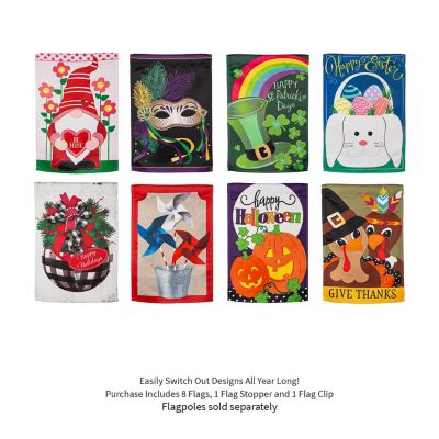 Evergreen Seasonal Suede Garden Flag Set of 8, Whimsical