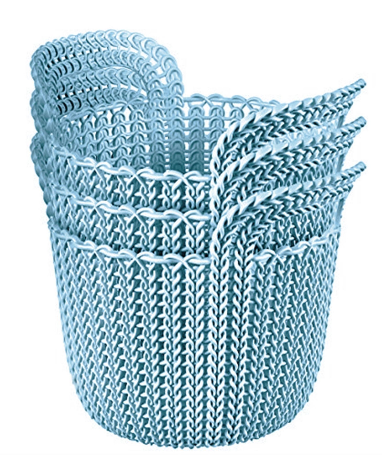 Keter 231981 Knit Round X-Small 3-Piece Basket Set, Extra, Misty Blue