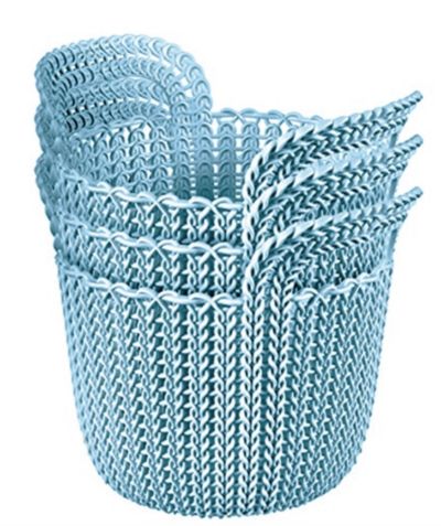 Keter 231981 Knit Round X-Small 3-Piece Basket Set, Extra, Misty Blue