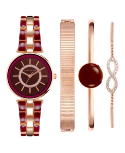 Женские часы Anne Klein Rose Gold-Tone Alloy с эмалью и кристаллами 34mm, набор из 4 предметов