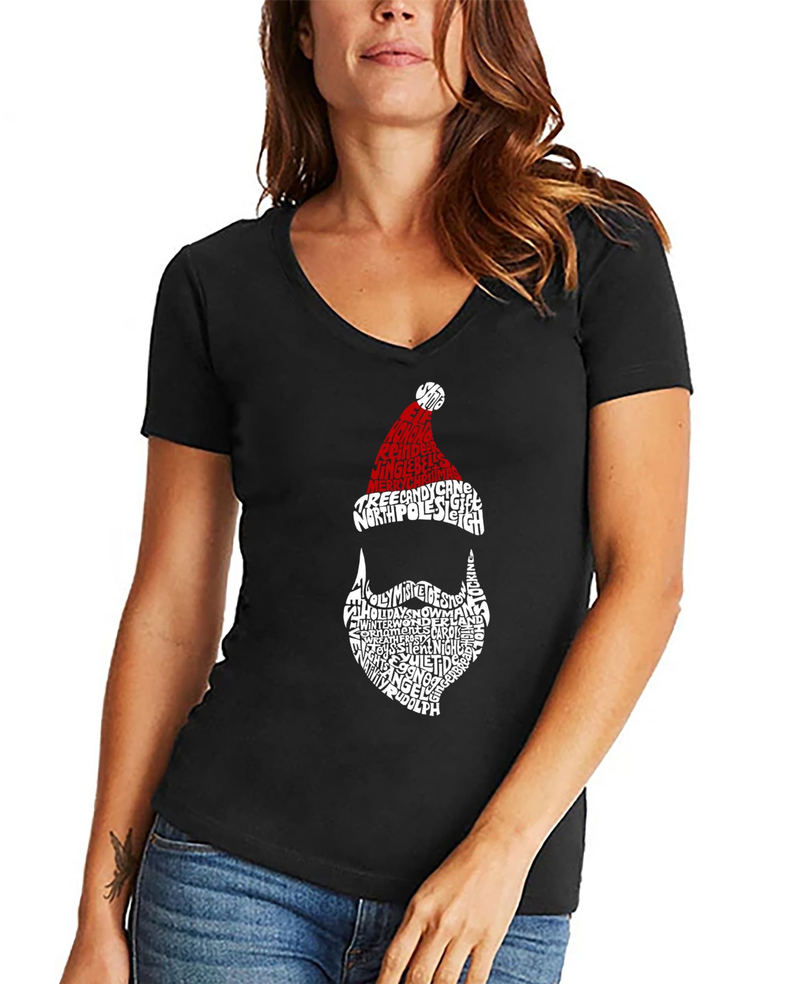 Женская футболка LA Pop Art Santa Claus Word Art V-Neck T-shirt