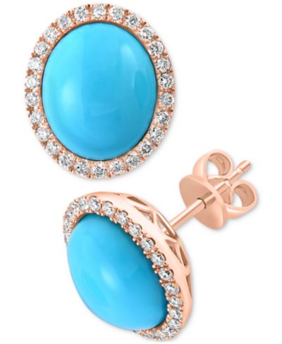 EFFY® Серьги-гвоздики Turquoise & Diamond (3/8 ct. t.w.) Oval, 14k Gold