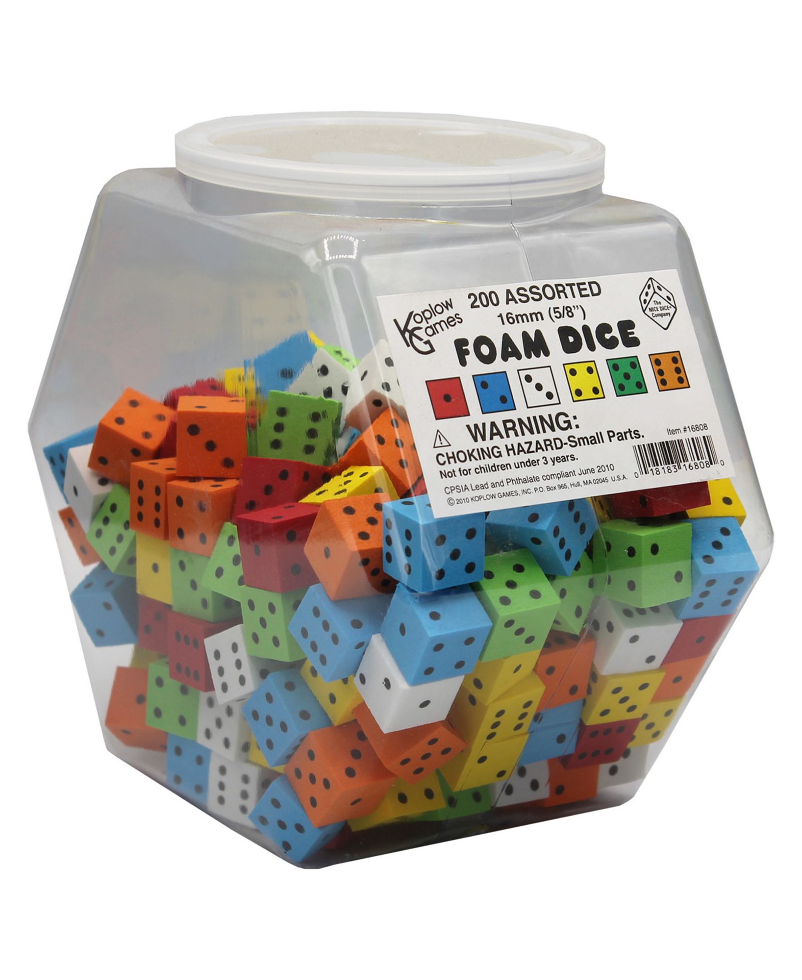 Игровые кости Koplow Games Foam 16mm Assorted, 200 шт. в упаковке