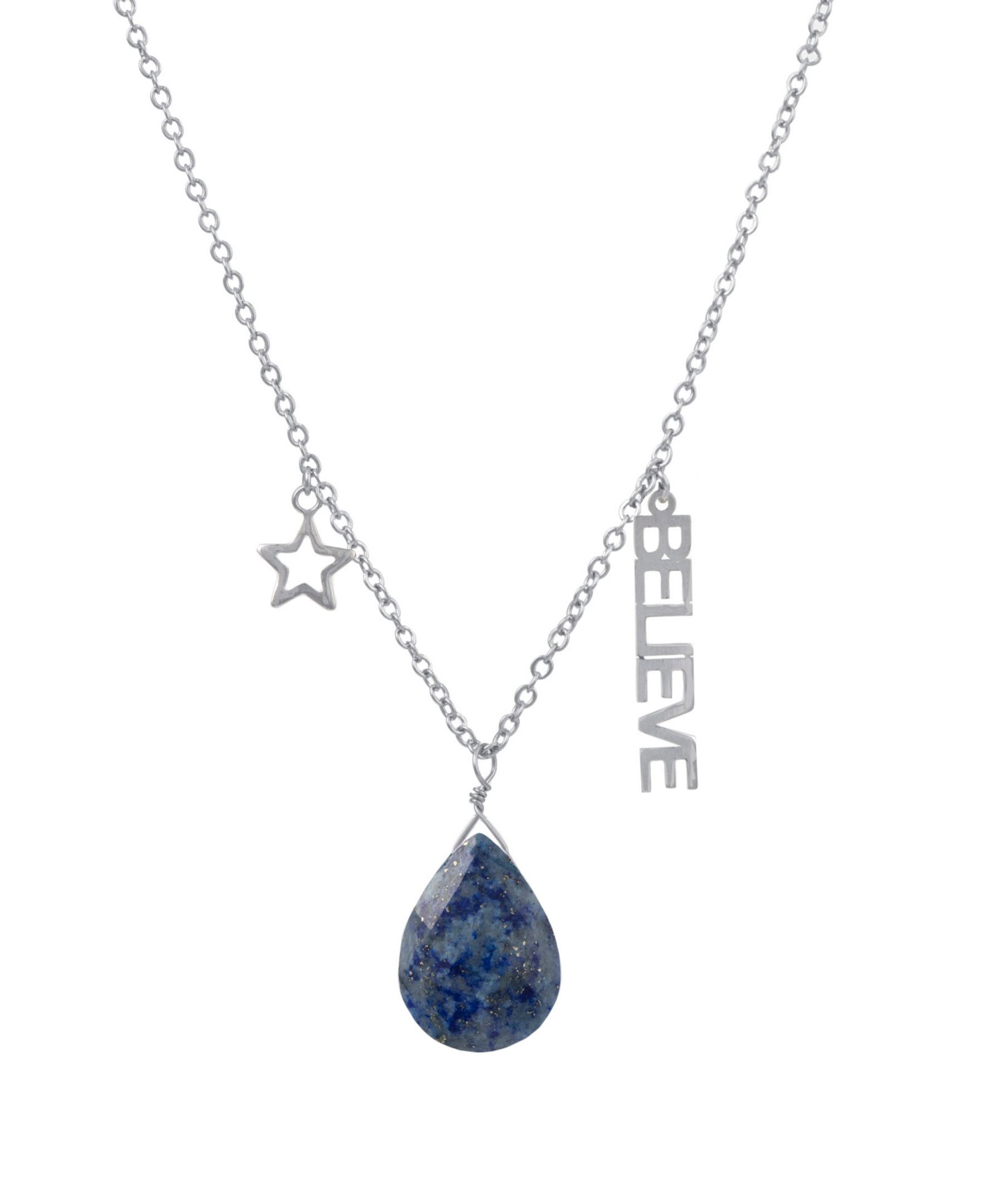 Lapis Pear Shape Bead 16mm Believe ожерелье из серебра с напылением