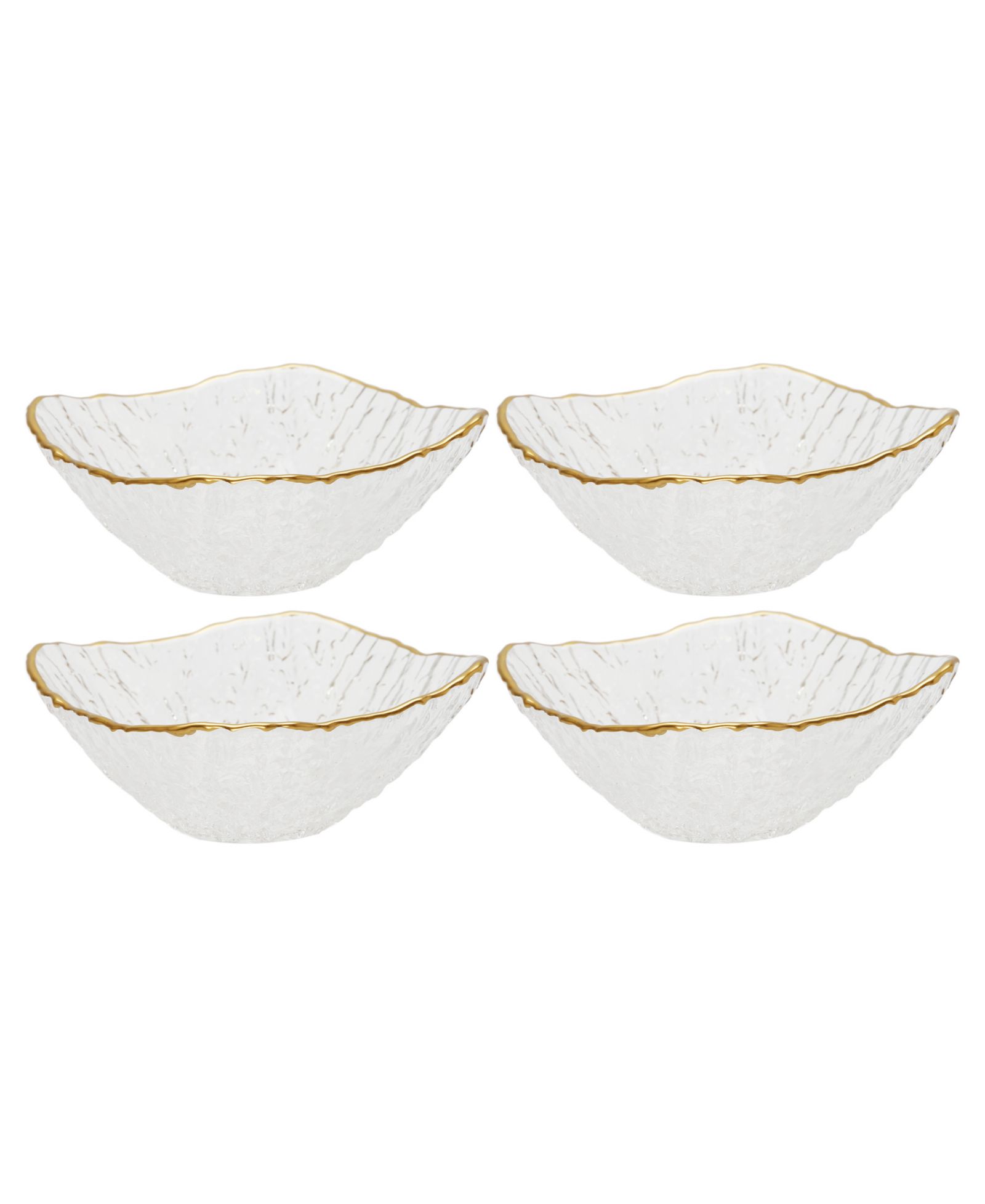 Classic Touch Crushed Glass Square Dessert Bowl with Rim, Set of 4
