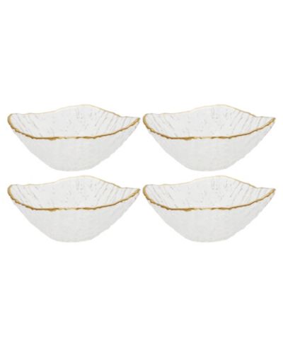 Classic Touch Crushed Glass Square Dessert Bowl with Rim, Set of 4