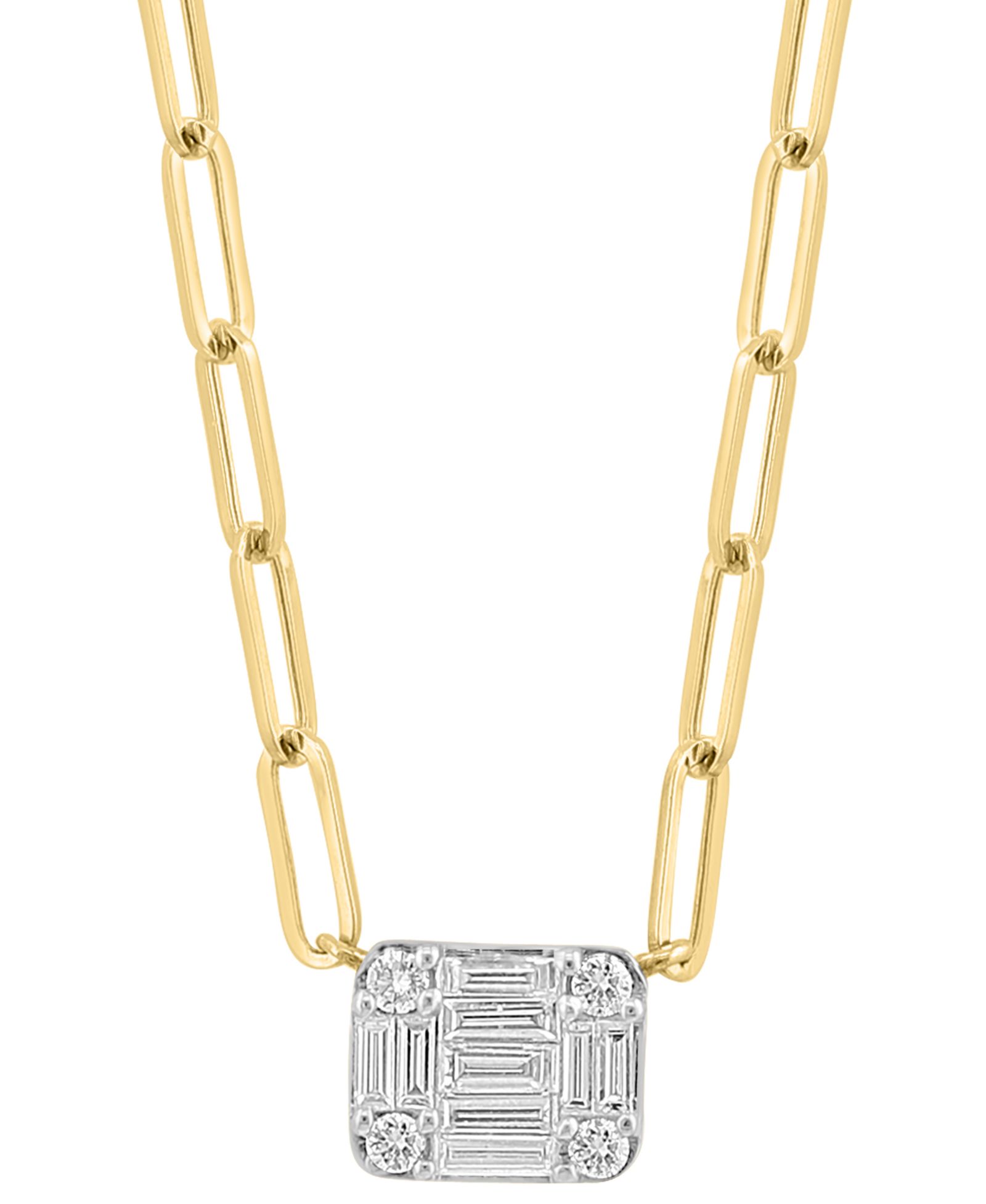 EFFY® Diamond Baguette & Round Cluster Pendant Necklace (3/8 ct. t.w.) in 14k Gold, 16-3/4" + 1-1/4" extender