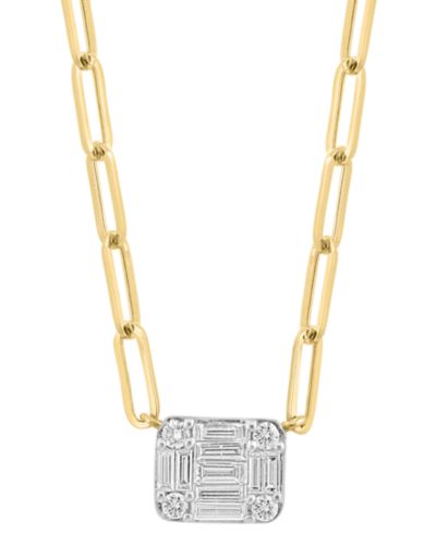 EFFY® Diamond Baguette & Round Cluster Pendant Necklace (3/8 ct. t.w.) in 14k Gold, 16-3/4" + 1-1/4" extender