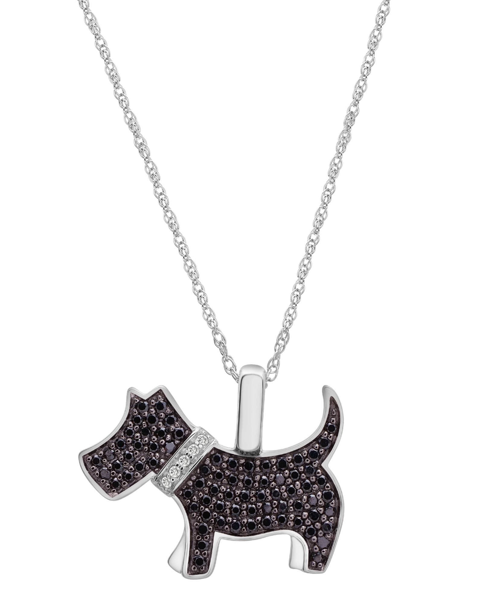 Подвеска Wrapped™ Black Diamond (1/4 ct. t.w.) & White Diamond Accent Schnauzer в белом золоте 10k, 16" + 2" extender