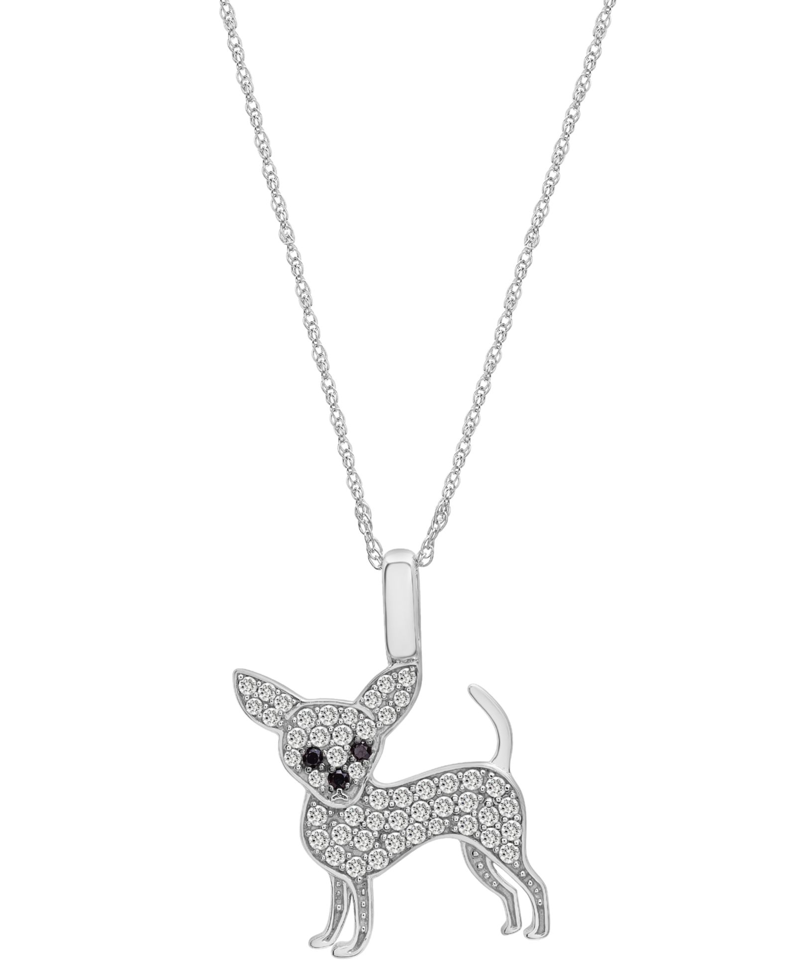 Подвеска Wrapped™ White Diamond (1/5 ct. t.w.) & Black Diamond Accent Chihuahua в белом золоте 10k, 16" + 2" extender