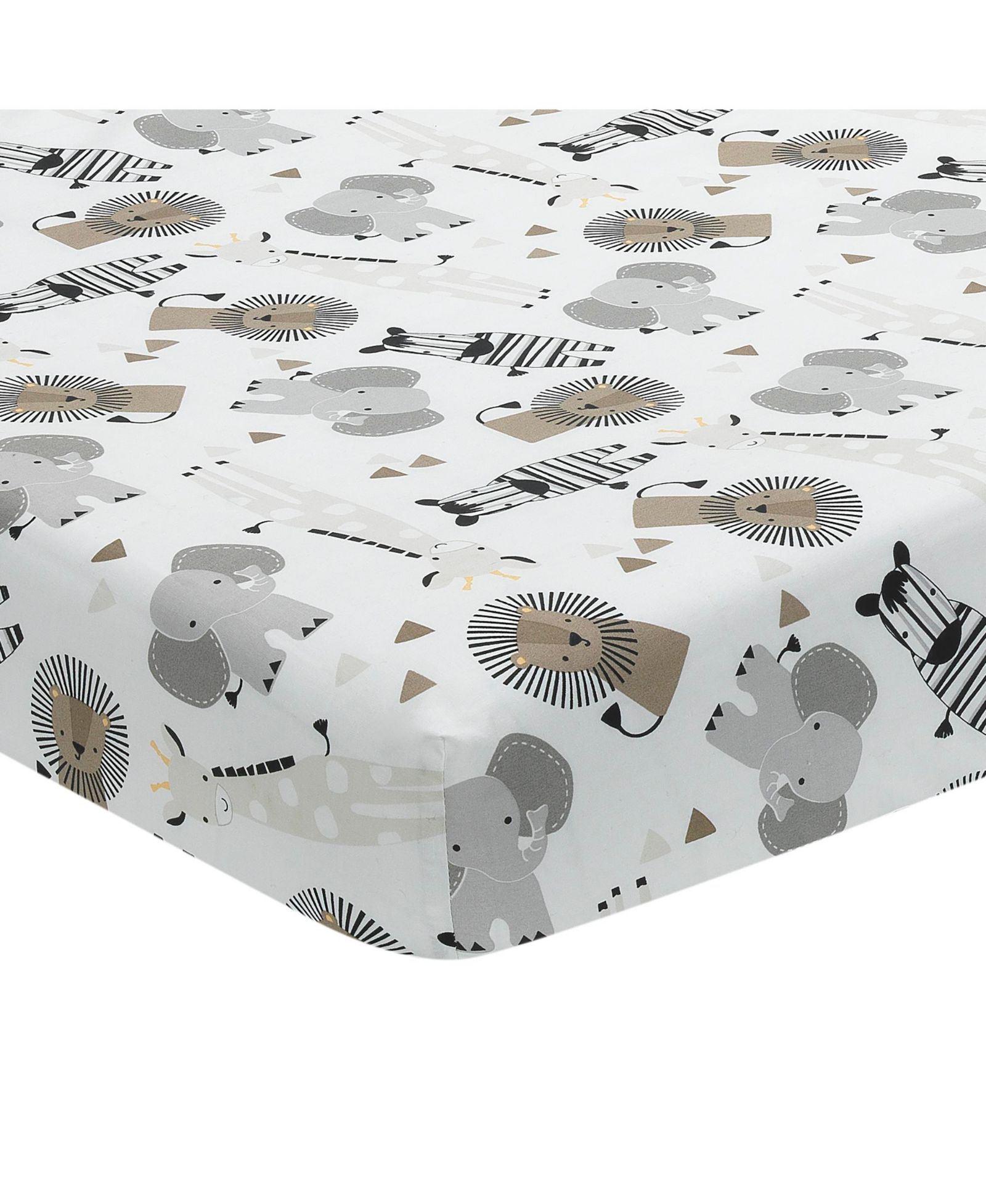 Простыня на матрас Lambs & Ivy Jungle Safari 100% Cotton White/Gray Elephant/Lion Fitted Crib Sheet