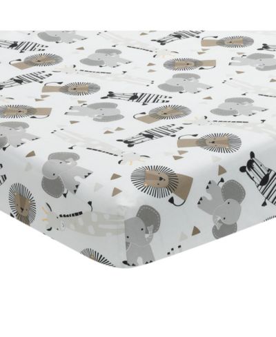 Простыня на матрас Lambs & Ivy Jungle Safari 100% Cotton White/Gray Elephant/Lion Fitted Crib Sheet