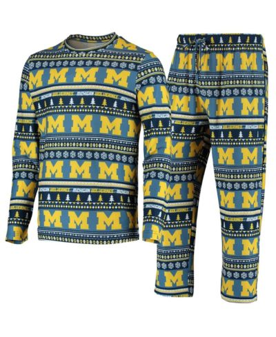 Мужской комплект Concepts Sport Navy Michigan Wolverines Ugly Sweater Knit Long Sleeve Top and Pant