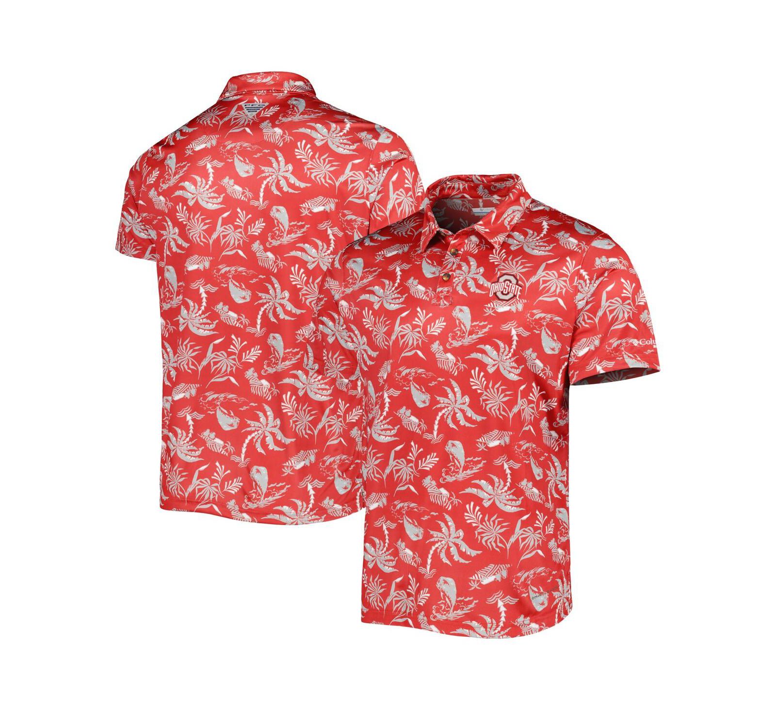 Men's Columbia Scarlet Ohio State Buckeyes Super Terminal Tackle Omni-Shade Polo Shirt