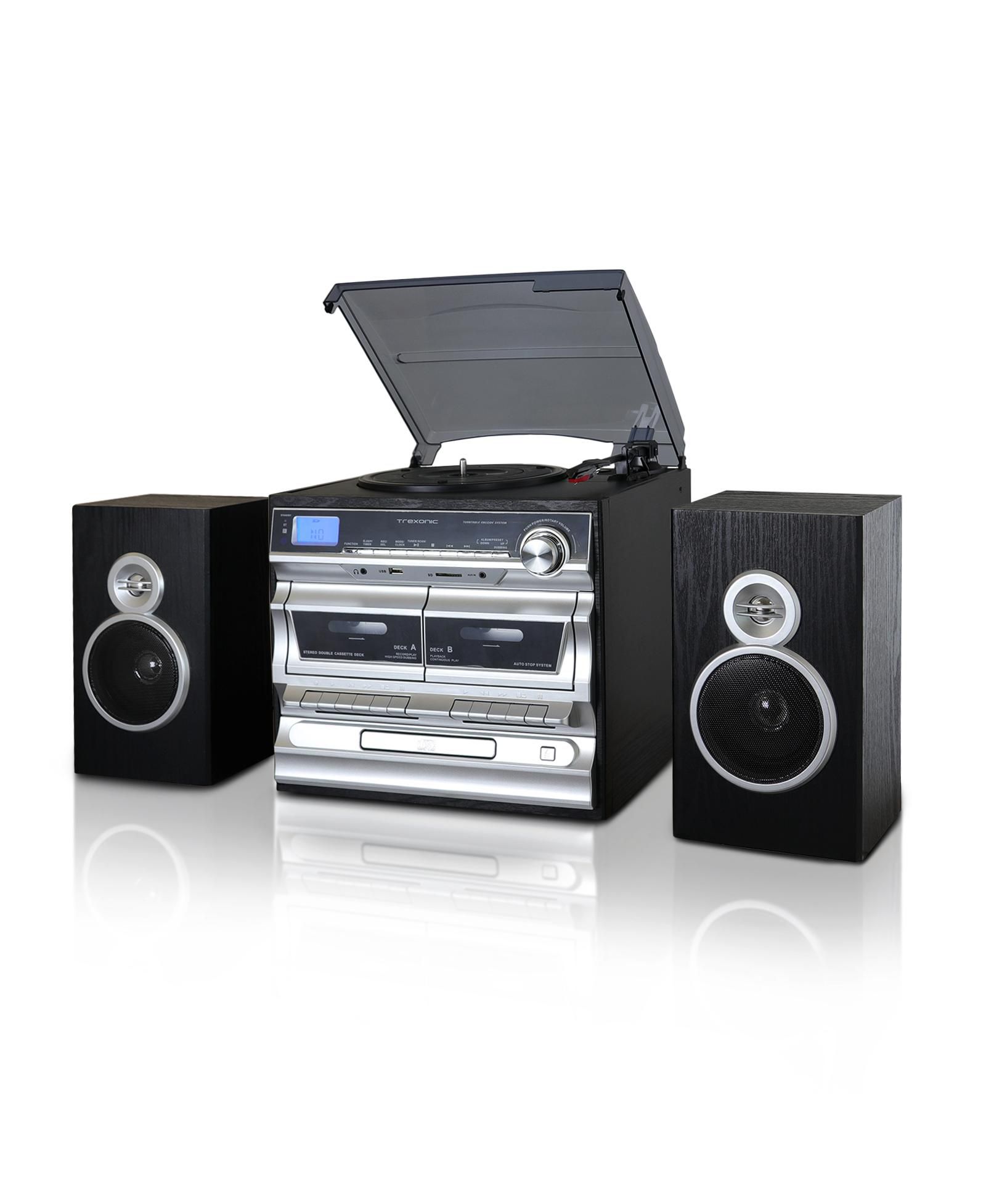 Trexonic 3-Speed Vinyl Turntable with CD Player and Dual Cassette Player Home Stereo System