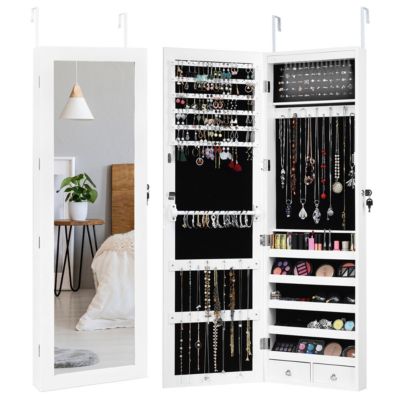 Wall Door Mounted Mirror Jewelry Cabinet Organizer