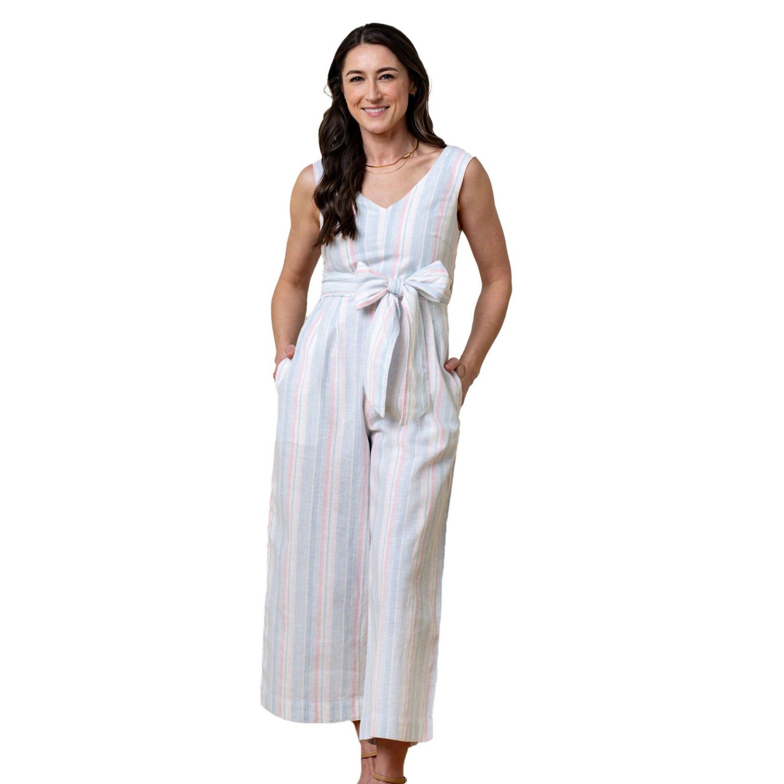 Hope & Henry Женский комбинезон с широкими брюками Woven Sleeveless Tie-Waist