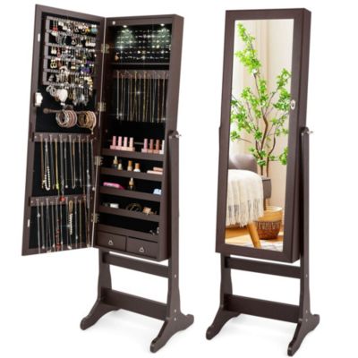 Mirrored Jewelry Cabinet Organizer Storage Stand w/LED Lights