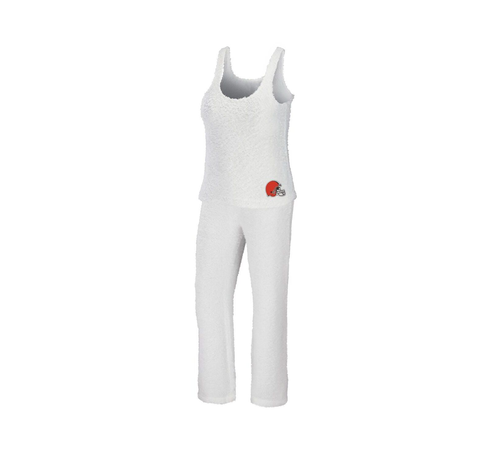 Women's WEAR by Erin Andrews Cream Cleveland Browns Cozy Scoop Neck Tank Top Pants Sleep Set