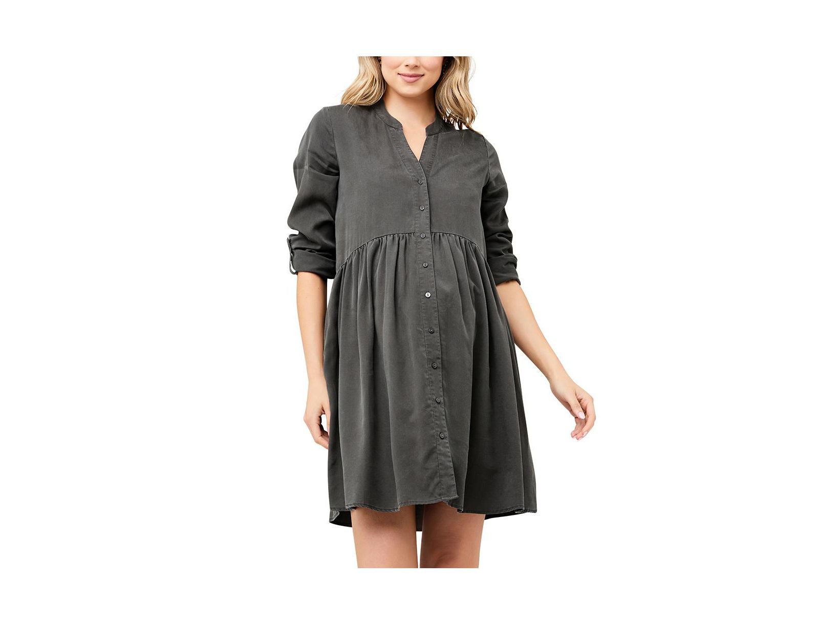 Ripe Maternity Maternity Demi Tencel Button Down Nursing Dress Olive