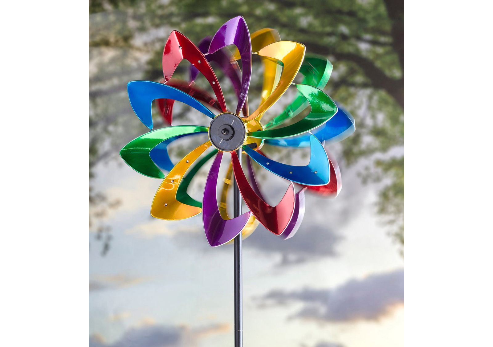 Evergreen 75" LED Solar Flower Wind Spinner