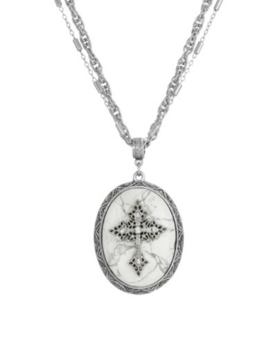 Ожерелье Symbols of Faith Pewter Cross White Howlite Oval