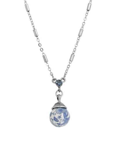 Круглое голубое бисерное колье с подвесками 2028 Blue Willow
