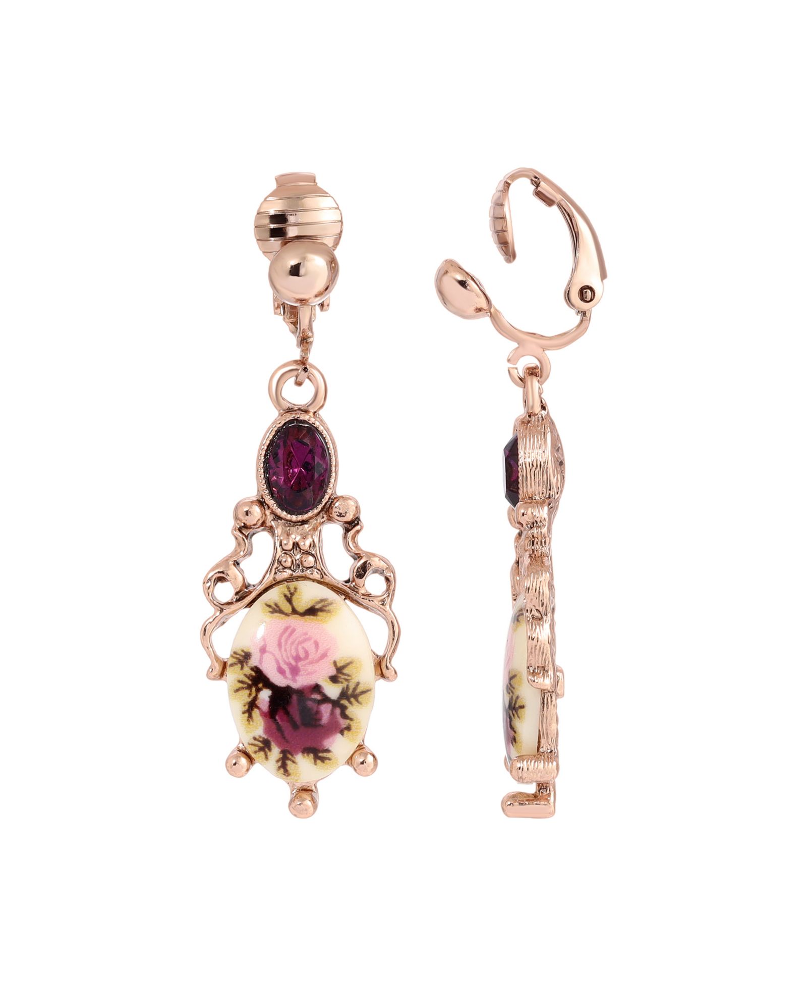 2028 серьги-клипсы с кристаллами Rose Purple