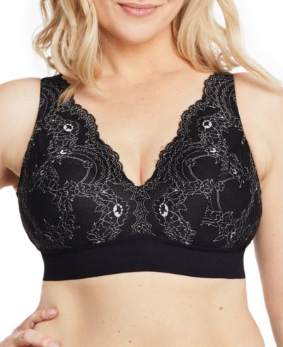 Glamorise Plus Size Full Figure Bramour Lexington Lace Plunge Wireless Bralette 7013