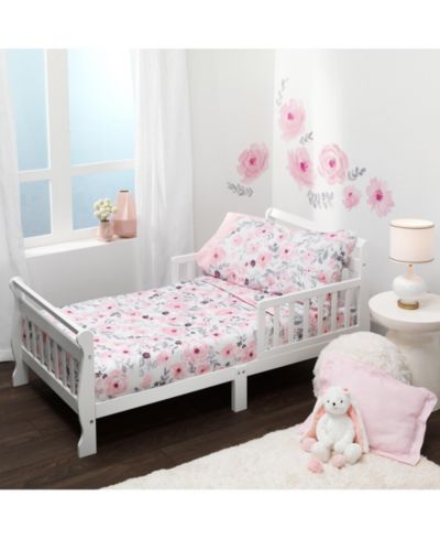 Bedtime Originals Blossom 4-Piece Pink/Gray Watercolor Floral Toddler Bedding Set