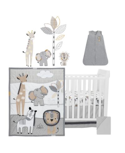 Lambs & Ivy Lambs and Ivy Jungle Safari Gray/Tan/White Nursery 6-Piece Baby Crib Bedding Set