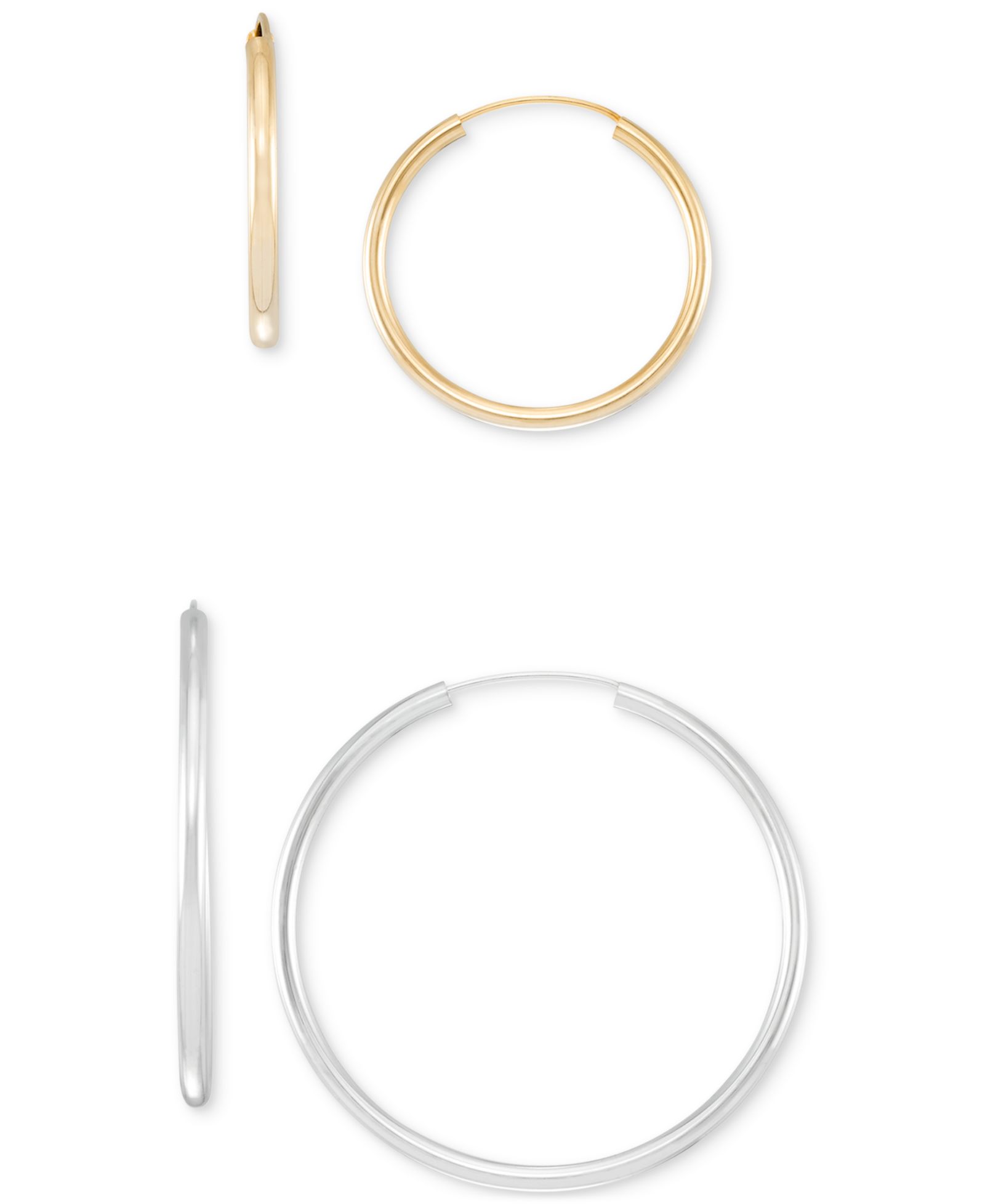 2-Pc. Set Polished Endless Small & Medium Hoop Earrings
