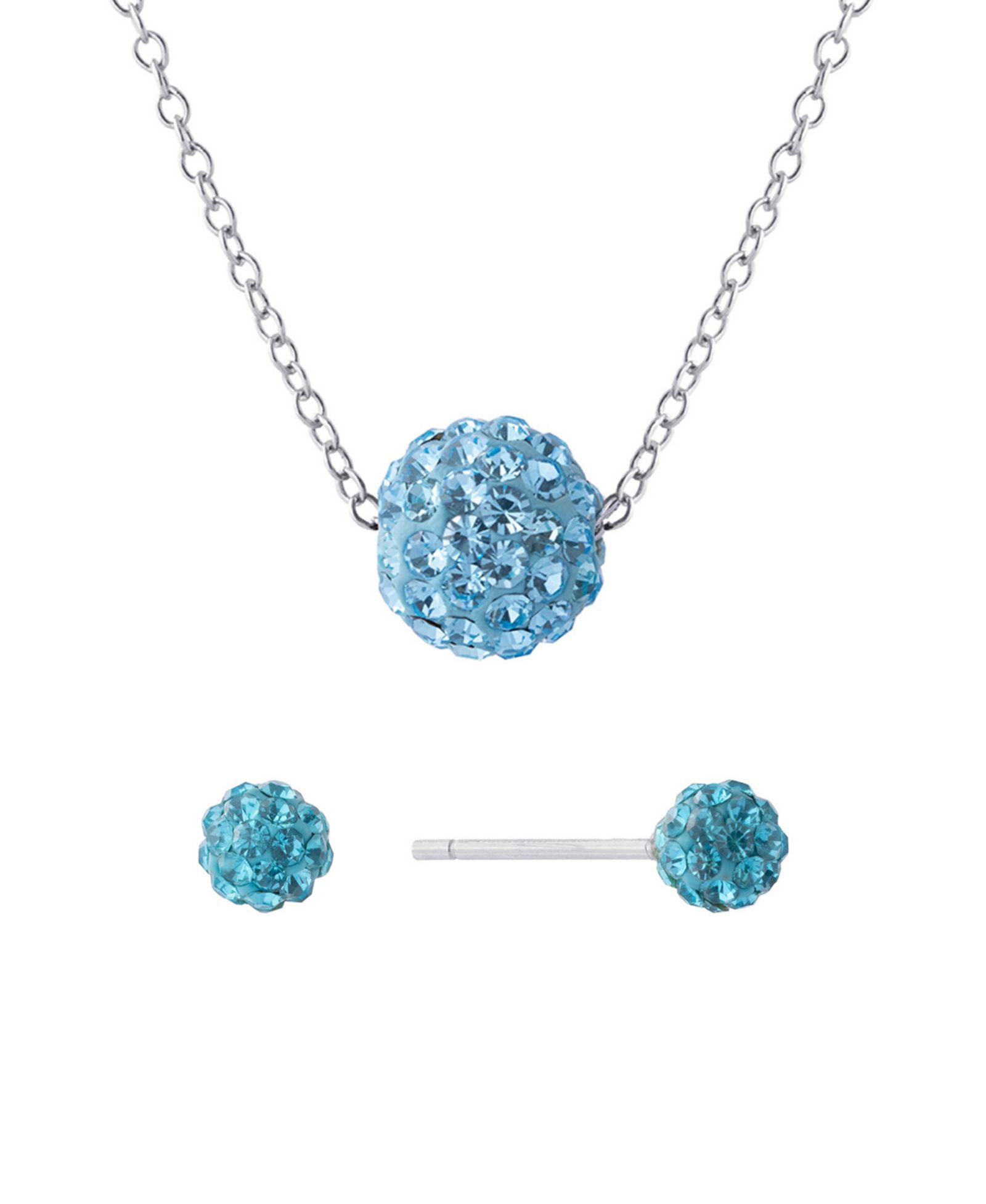 Gianni Bernini 2-Piece Clear Crystal Pave Ball Stud Necklace Set (1.2 ct. t.w.) in Sterling Silver