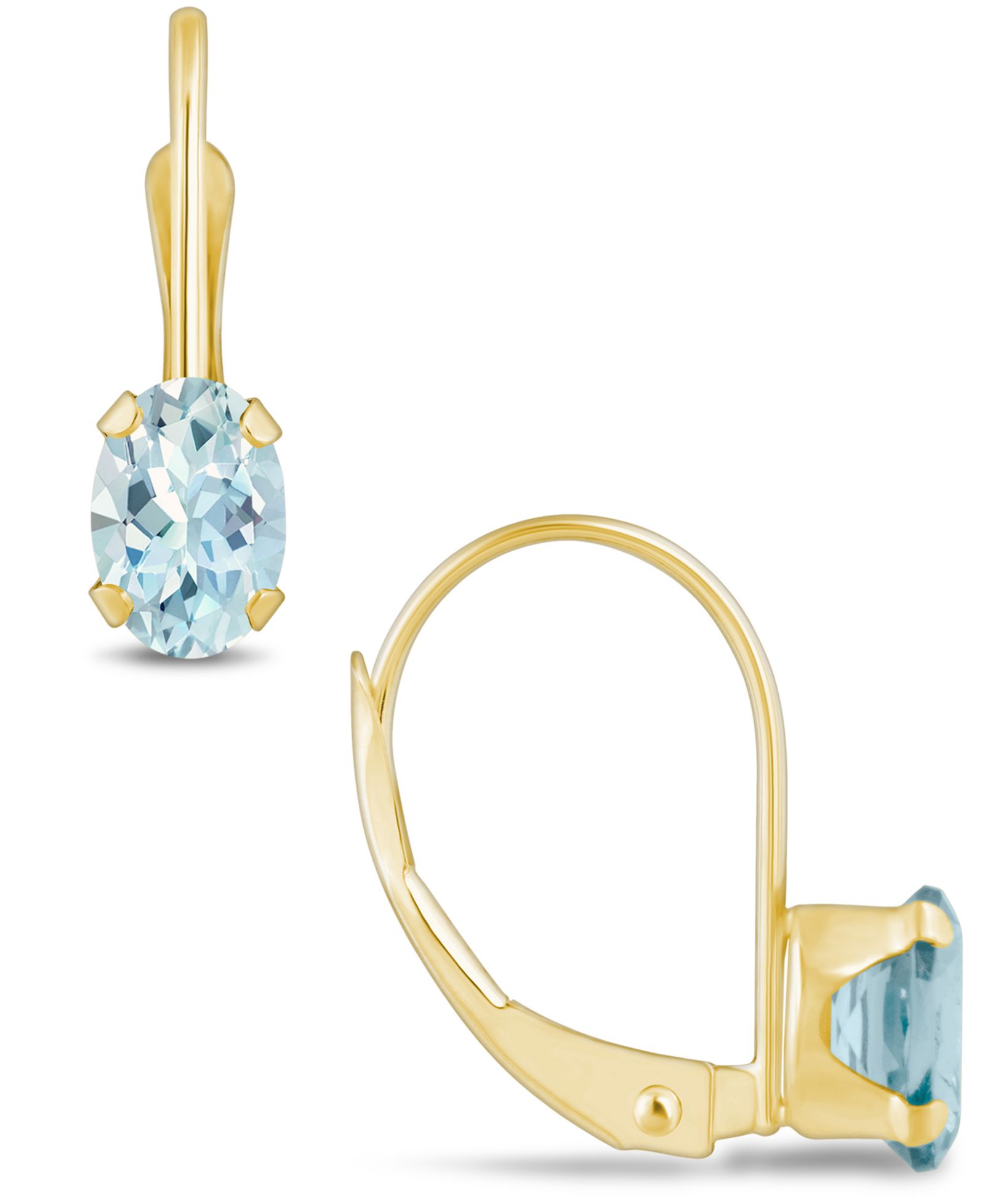 Macy's Aquamarine (9/10 Ct. T.W.) Leverback Earrings in 10K Yellow Gold or White Gold