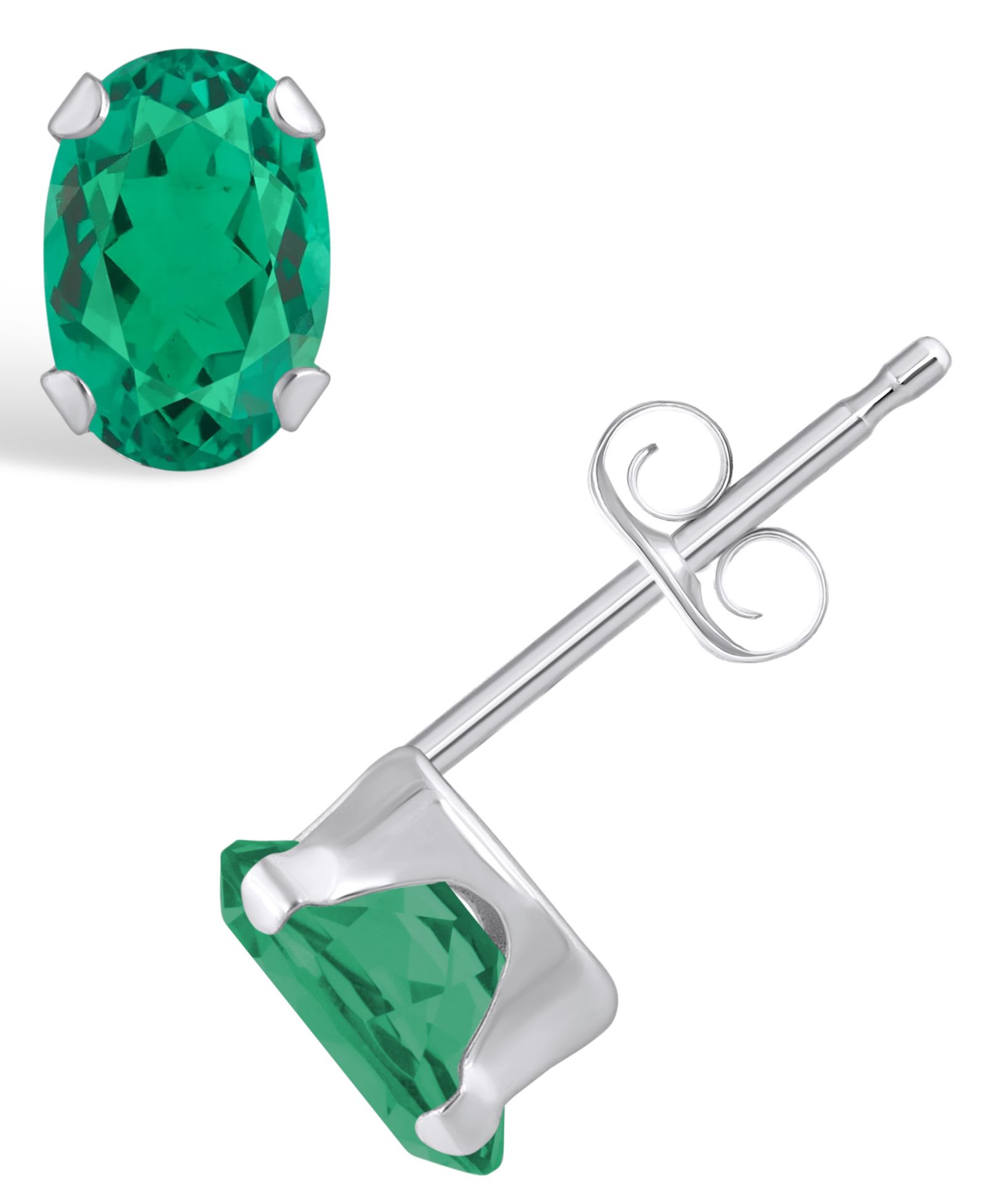 Macy's Lab-Grown Solitaire Oval Gemstone Four Prong Stud Earrings in 10k White Gold (Available in Lab-Grown Emerald, Opal, Ruby, and Sapphire)