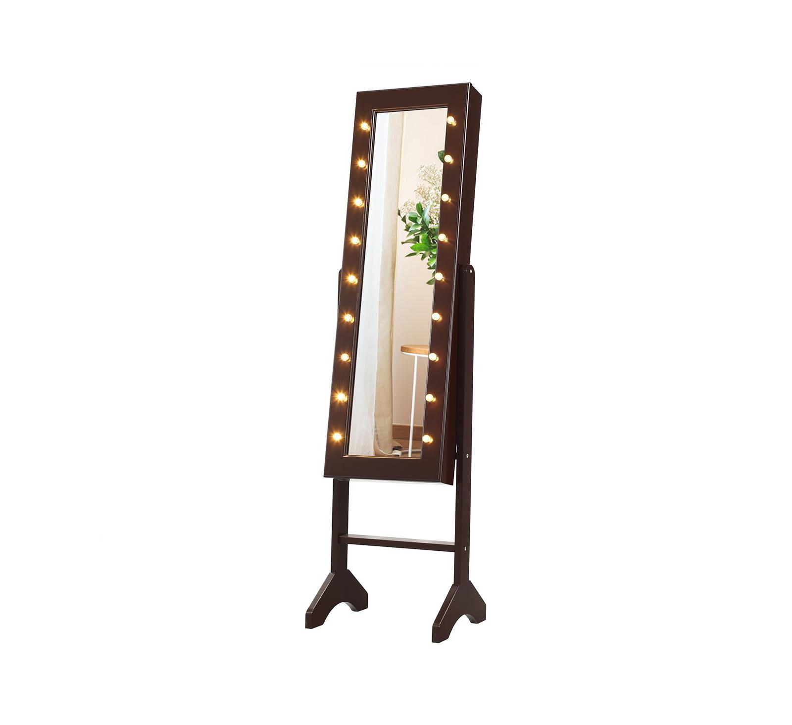 18 LED lights Mirrored Jewelry Cabinet Organizer Sturdy Design