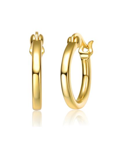 Genevive Radiant Sterling Silver 14K Gold Plated CZ Sleek Hoop Earrings