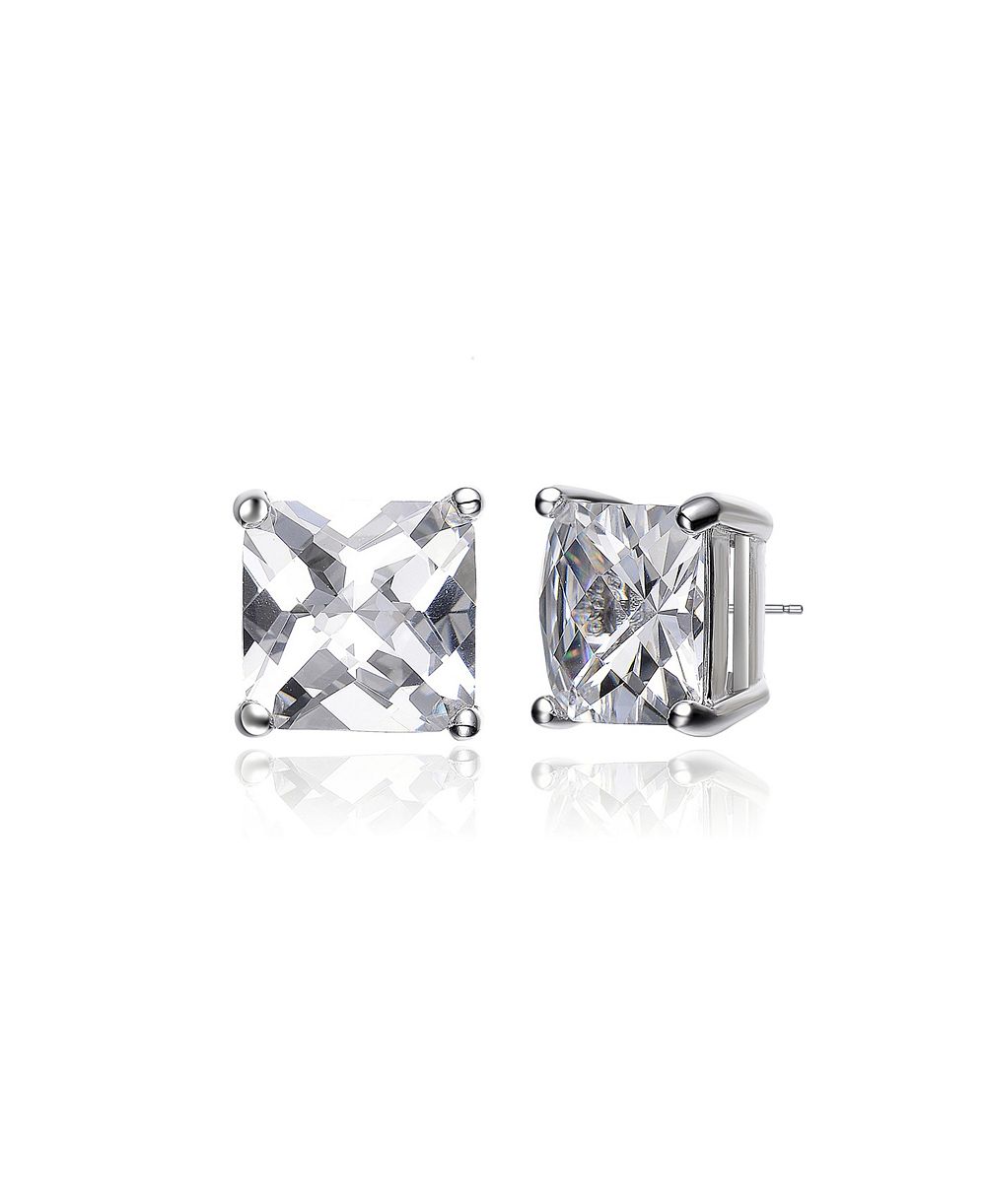 Серьги-гвоздики Genevive Radiant Sterling Silver Cubic Zirconia Square