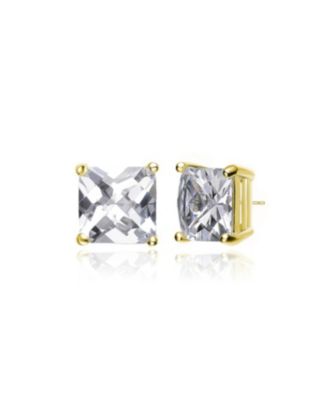 Genevive Radiant Sterling Silver Cubic Zirconia Square Stud Earrings