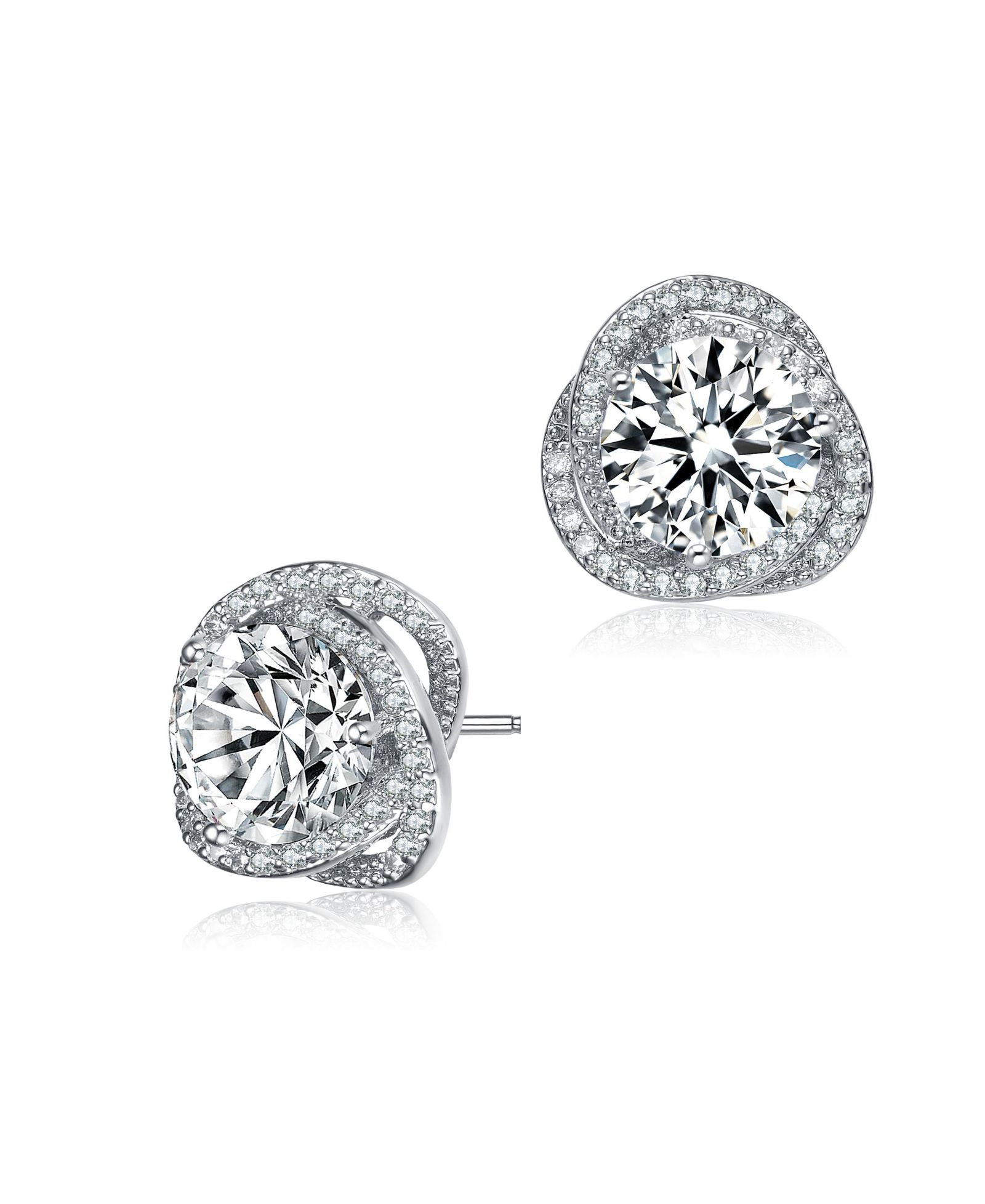 Серьги-гвоздики Genevive White Gold Plated CZ Pave Swirl Halo