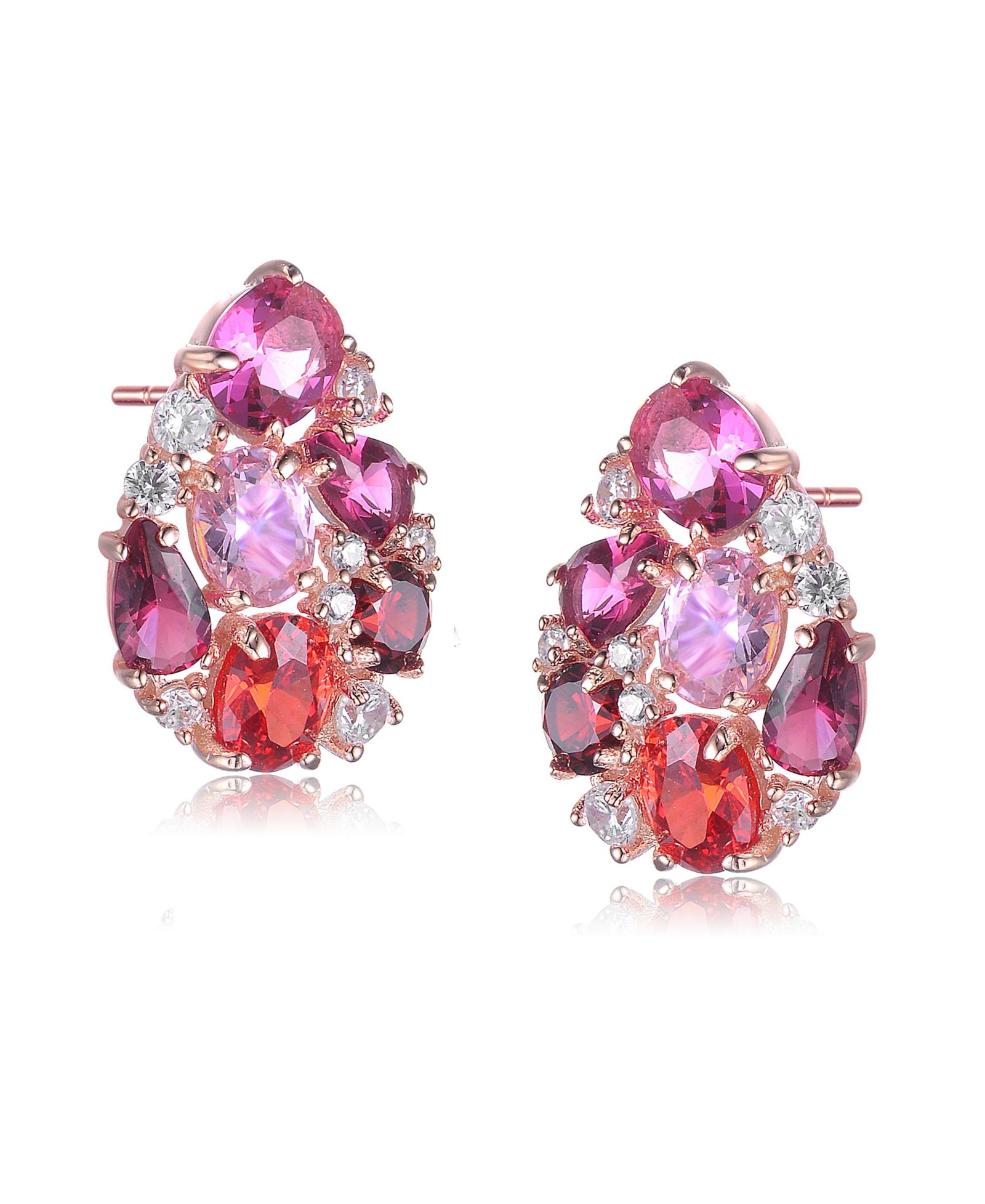 Genevive Dainty 18K Rose Gold Plated Multi-Tone CZ Cluster Drop Earrings